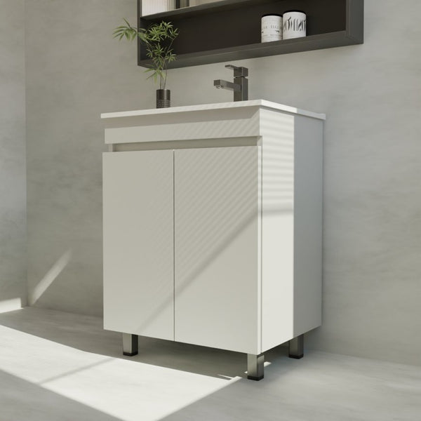 English Elm A 24 Inch White Floor Standing Bathroom Vanity with Integrated Sink and Soft Close Doors W5107S00003