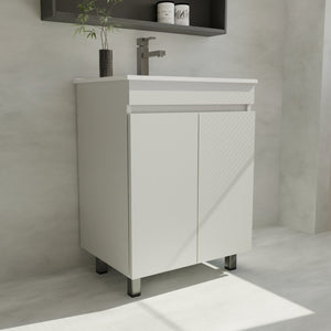 English Elm A 24 Inch White Floor Standing Bathroom Vanity with Integrated Sink and Soft Close Doors W5107S00003