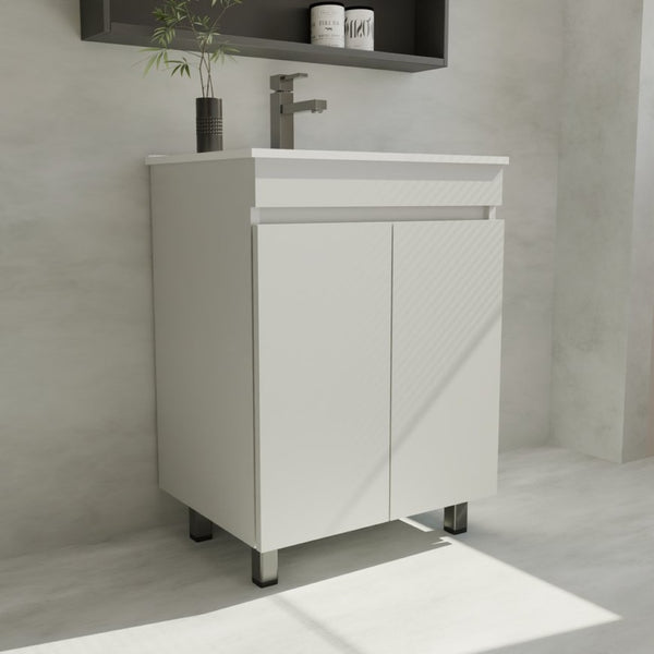 English Elm A 24 Inch White Floor Standing Bathroom Vanity with Integrated Sink and Soft Close Doors W5107S00003