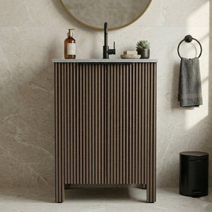 English Elm A Brown Melamine Plywood Vanity with Ceramic Basin for Small Bathrooms and Powder Rooms W5107S00006