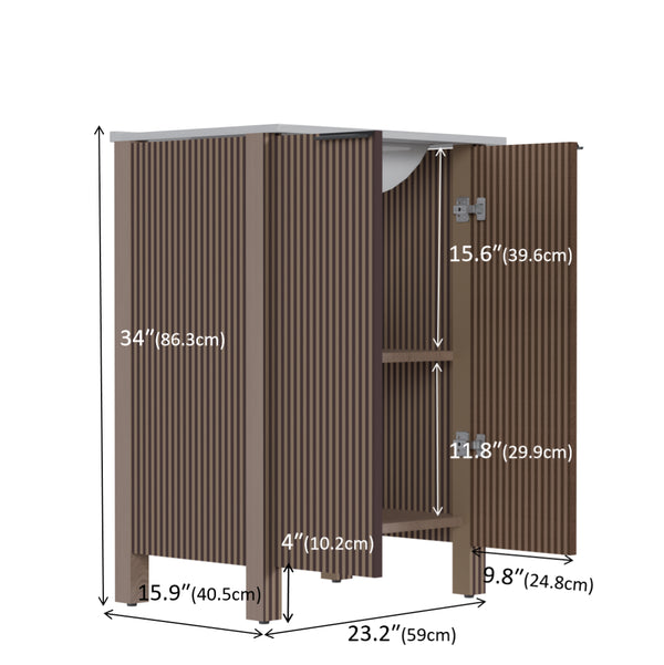 English Elm A Brown Melamine Plywood Vanity with Ceramic Basin for Small Bathrooms and Powder Rooms W5107S00006