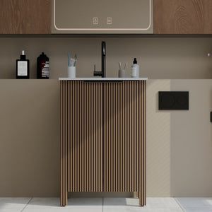English Elm A Brown Melamine Plywood Vanity with Ceramic Basin for Small Bathrooms and Powder Rooms W5107S00006
