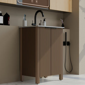 English Elm A Brown Melamine Plywood Vanity with Ceramic Basin for Small Bathrooms and Powder Rooms W5107S00006