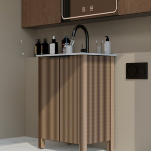 English Elm A Brown Melamine Plywood Vanity with Ceramic Basin for Small Bathrooms and Powder Rooms W5107S00006