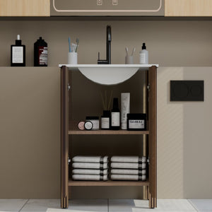 English Elm A Brown Melamine Plywood Vanity with Ceramic Basin for Small Bathrooms and Powder Rooms W5107S00006