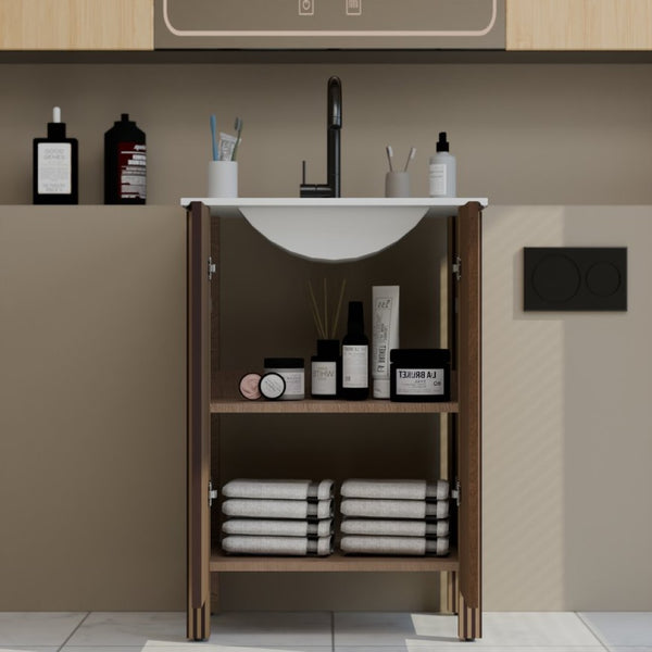 English Elm A Brown Melamine Plywood Vanity with Ceramic Basin for Small Bathrooms and Powder Rooms W5107S00006