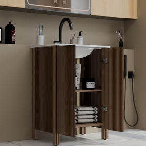 English Elm A Brown Melamine Plywood Vanity with Ceramic Basin for Small Bathrooms and Powder Rooms W5107S00006