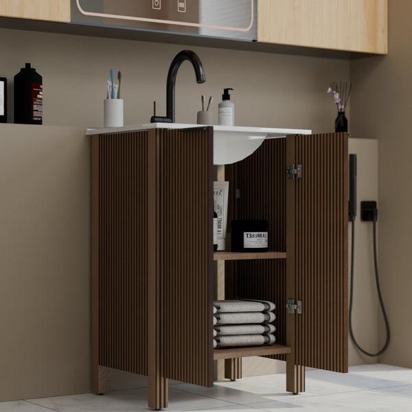 English Elm A Brown Melamine Plywood Vanity with Ceramic Basin for Small Bathrooms and Powder Rooms W5107S00006