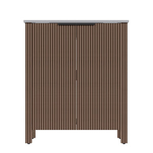 English Elm A 30 Inch Floor Standing Bathroom Vanity with Resin Basin and Warm Brown Melamine Finish W5107S00007