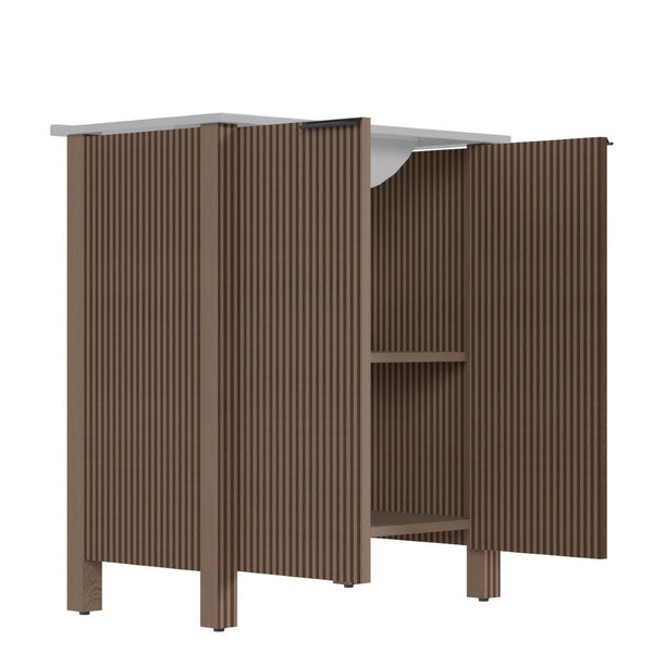English Elm A 30 Inch Floor Standing Bathroom Vanity with Resin Basin and Warm Brown Melamine Finish W5107S00007