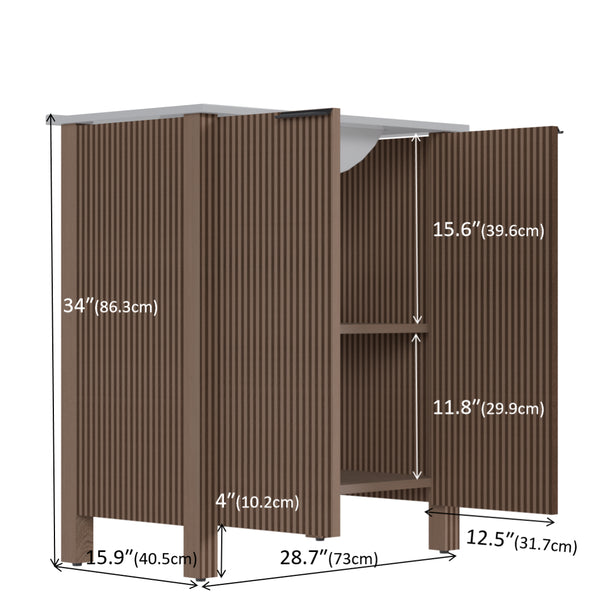 English Elm A 30 Inch Floor Standing Bathroom Vanity with Resin Basin and Warm Brown Melamine Finish W5107S00007