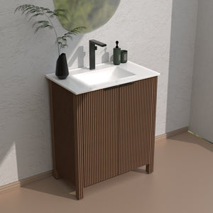 English Elm A 30 Inch Floor Standing Bathroom Vanity with Resin Basin and Warm Brown Melamine Finish W5107S00007