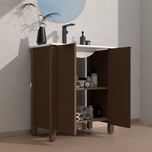 English Elm A 30 Inch Floor Standing Bathroom Vanity with Resin Basin and Warm Brown Melamine Finish W5107S00007