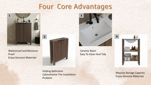 English Elm A 30 Inch Floor Standing Bathroom Vanity with Resin Basin and Warm Brown Melamine Finish W5107S00007