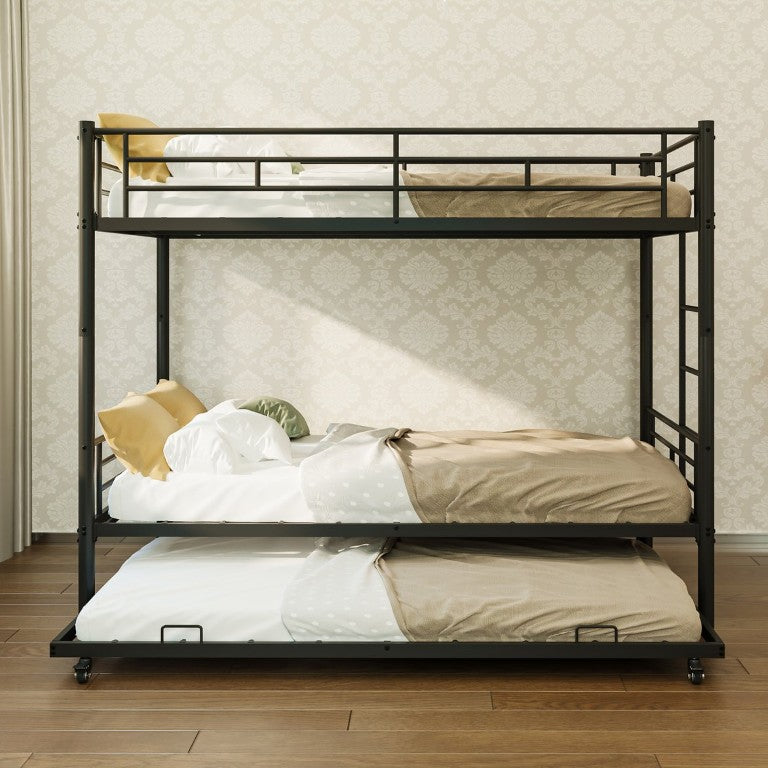 English Elm Twin Over Bunk Bed with Trundle Powder Coated Steel Frame for Kids Guest Rooms W5109P488519
