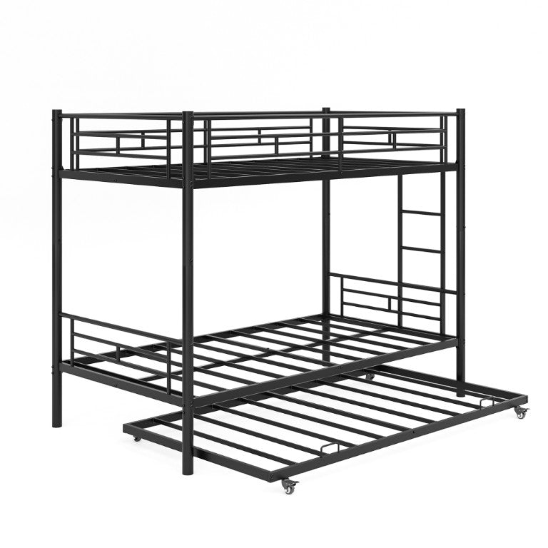 English Elm Twin Over Bunk Bed with Trundle Powder Coated Steel Frame for Kids Guest Rooms W5109P488519