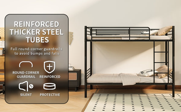 English Elm Twin Over Bunk Bed Powder Coated Metal Frame for Kids Shared Rooms Space Saving W5109P506413