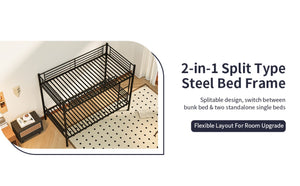 English Elm Twin Over Bunk Bed Powder Coated Metal Frame for Kids Shared Rooms Space Saving W5109P506413