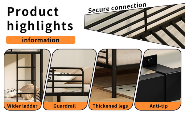 English Elm Twin Over Bunk Bed Powder Coated Metal Frame for Kids Shared Rooms Space Saving W5109P506413
