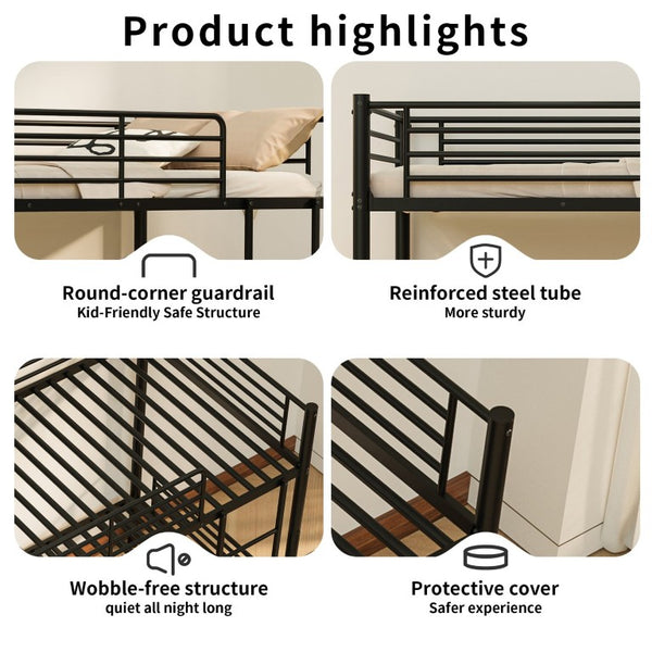 English Elm Twin Over Bunk Bed Powder Coated Metal Frame for Kids Shared Rooms Space Saving W5109P506413