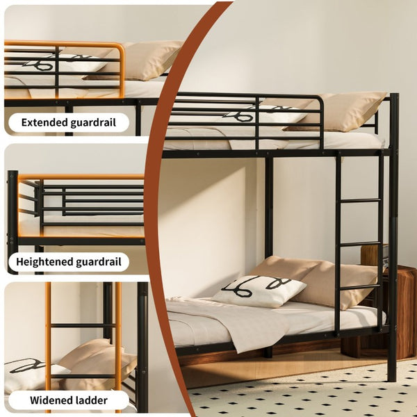 English Elm Twin Over Bunk Bed Powder Coated Metal Frame for Kids Shared Rooms Space Saving W5109P506413