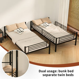 English Elm Twin Over Bunk Bed Powder Coated Metal Frame for Kids Shared Rooms Space Saving W5109P506413