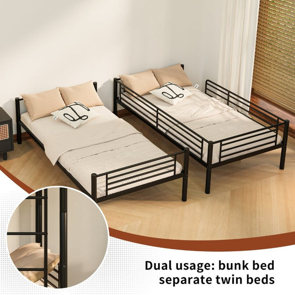 English Elm Twin Over Bunk Bed Powder Coated Metal Frame for Kids Shared Rooms Space Saving W5109P506413