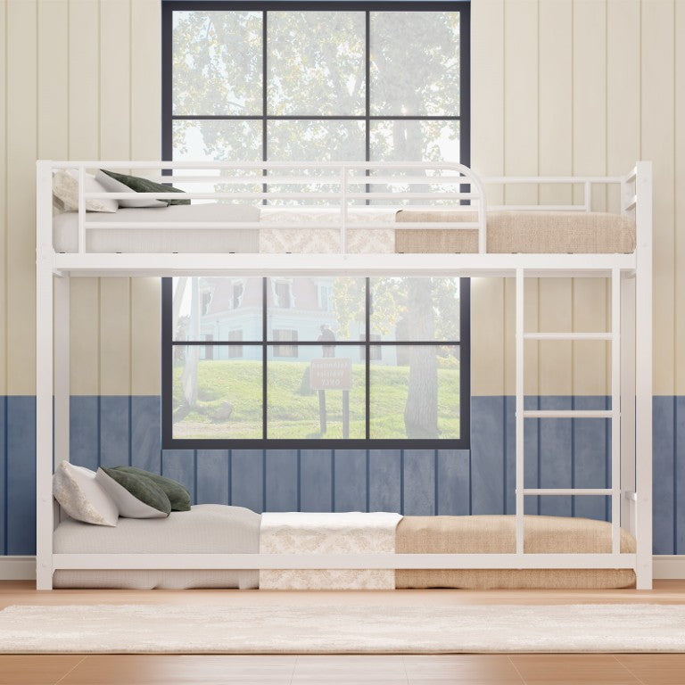English Elm New Twin Over Metal Bunk Bed with Full Guardrails Ladder and Steel Slat Support W5109P523104