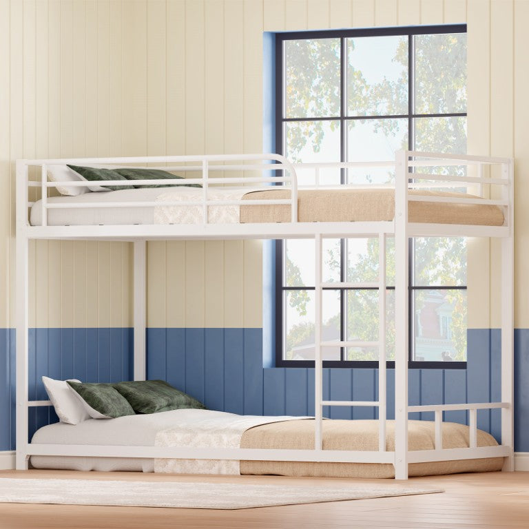 English Elm New Twin Over Metal Bunk Bed with Full Guardrails Ladder and Steel Slat Support W5109P523104