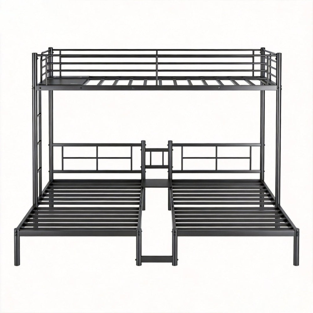 English Elm Twin Triple Stacked Metal Bunk Bed Powder Coated Steel Frame Sleeps Three Space Saving W5109S00001