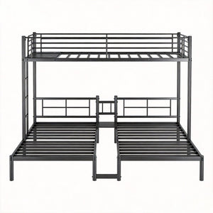 English Elm Twin Triple Stacked Metal Bunk Bed Powder Coated Steel Frame Sleeps Three Space Saving W5109S00001
