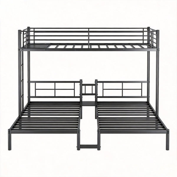 English Elm Twin Triple Stacked Metal Bunk Bed Powder Coated Steel Frame Sleeps Three Space Saving W5109S00001