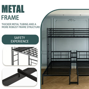 English Elm Twin Triple Stacked Metal Bunk Bed Powder Coated Steel Frame Sleeps Three Space Saving W5109S00001