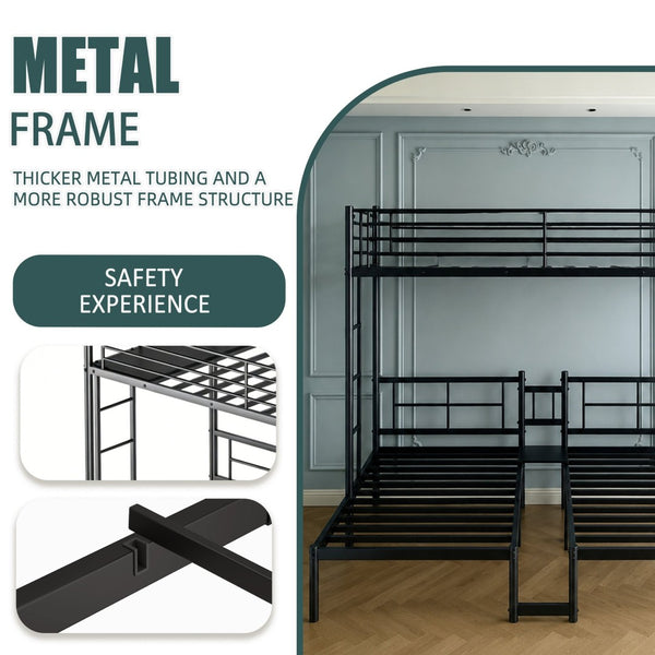 English Elm Twin Triple Stacked Metal Bunk Bed Powder Coated Steel Frame Sleeps Three Space Saving W5109S00001