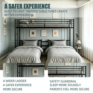 English Elm Twin Triple Stacked Metal Bunk Bed Powder Coated Steel Frame Sleeps Three Space Saving W5109S00001