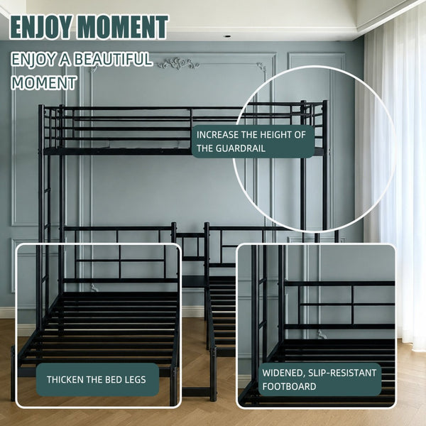 English Elm Twin Triple Stacked Metal Bunk Bed Powder Coated Steel Frame Sleeps Three Space Saving W5109S00001