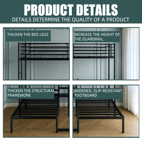 English Elm Twin Triple Stacked Metal Bunk Bed Powder Coated Steel Frame Sleeps Three Space Saving W5109S00001