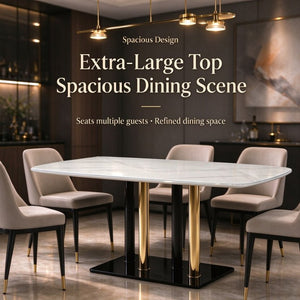 English Elm Modern Marble Print Tempered Glass Dining Table Gold and Black Metal Base Seats 4 W5123P515100