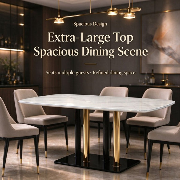 English Elm Modern Marble Print Tempered Glass Dining Table Gold and Black Metal Base Seats 4 W5123P515100