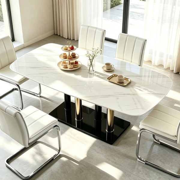 English Elm Modern Marble Print Tempered Glass Dining Table Gold and Black Metal Base Seats 4 W5123P515100