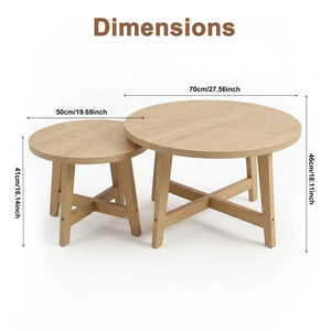 English Elm Set of 2 Stackable Round Tables Walnut Grain X-base Modern Nesting Accent for Living Room Natural Wood W5156P534919