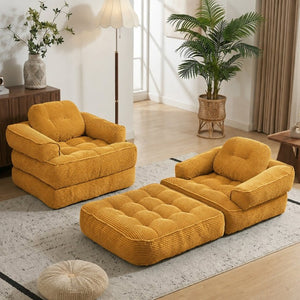 English Elm 66.9 Inch Convertible Corduroy Sofa Bed with Tufted Foam Cushions for Compact Living Spaces Orange W5156P543640