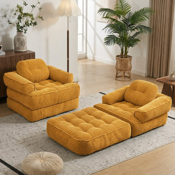 English Elm 66.9 Inch Convertible Corduroy Sofa Bed with Tufted Foam Cushions for Compact Living Spaces Orange W5156P543640