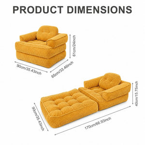 English Elm 66.9 Inch Convertible Corduroy Sofa Bed with Tufted Foam Cushions for Compact Living Spaces Orange W5156P543640