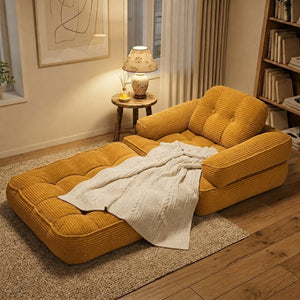 English Elm 66.9 Inch Convertible Corduroy Sofa Bed with Tufted Foam Cushions for Compact Living Spaces Orange W5156P543640