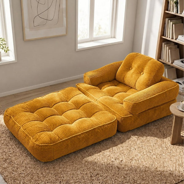 English Elm 66.9 Inch Convertible Corduroy Sofa Bed with Tufted Foam Cushions for Compact Living Spaces Orange W5156P543640