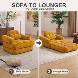 English Elm 66.9 Inch Convertible Corduroy Sofa Bed with Tufted Foam Cushions for Compact Living Spaces Orange W5156P543640