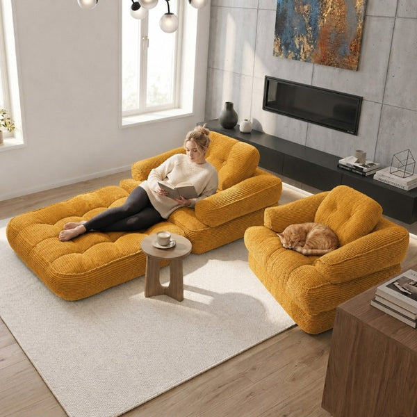 English Elm 66.9 Inch Convertible Corduroy Sofa Bed with Tufted Foam Cushions for Compact Living Spaces Orange W5156P543640