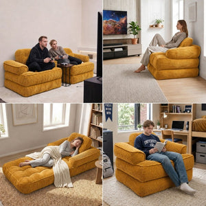 English Elm 66.9 Inch Convertible Corduroy Sofa Bed with Tufted Foam Cushions for Compact Living Spaces Orange W5156P543640