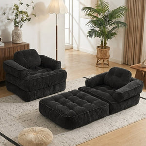 English Elm 66.9 Inch Convertible Corduroy Sofa Bed with Tufted Foam Cushions for Compact Living Spaces Black W5156P544068